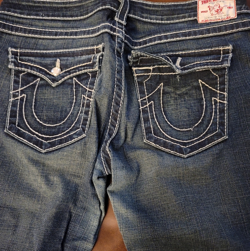 True Religion white stitch Jean rhinestone buttons